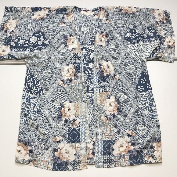 Johnny Was Laite Kimono Silk Top Blue Floral Oversized Small - Picture 3 of 7